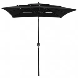 Градински чадър на 3 нива с алуминиев прът, черен, 2x2 м