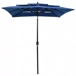 Градински чадър на 3 нива с алуминиев прът, лазурносин, 2x2 м