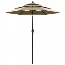 Градински чадър на 3 нива с алуминиев прът, таупе, 2 м