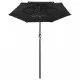 Градински чадър на 3 нива с алуминиев прът, черен, 2 м
