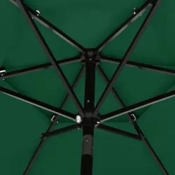 Градински чадър на 3 нива с алуминиев прът, зелен, 2,5 м