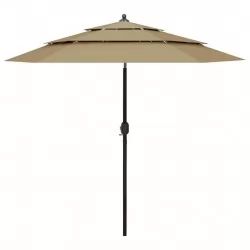 Градински чадър на 3 нива с алуминиев прът, таупе, 2,5 м