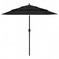 Градински чадър на 3 нива с алуминиев прът, черен, 2,5 м