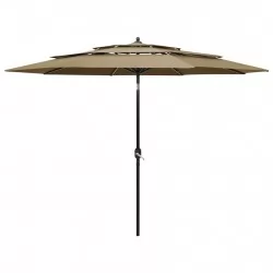 Градински чадър на 3 нива с алуминиев прът, таупе, 3 м