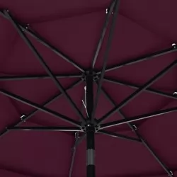 Градински чадър на 3 нива с алуминиев прът, бордо червен, 3 м