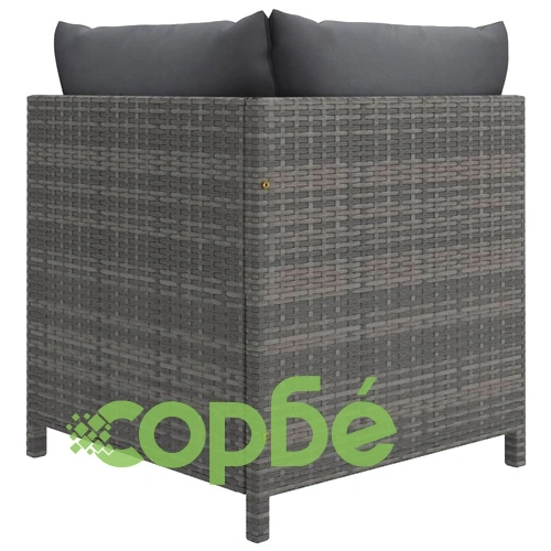 Модулен ъглов диван с възглавници, сив полиратан ➤ топ цена ➤ sorbe.bg