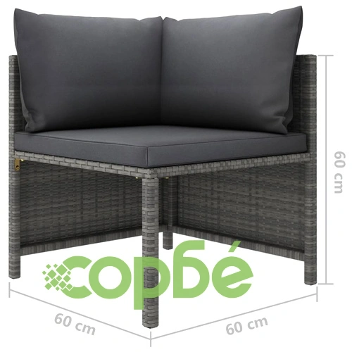 Модулен ъглов диван с възглавници, сив полиратан ➤ топ цена ➤ sorbe.bg