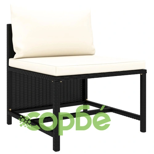 Модулен среден диван с възглавници, черен полиратан ➤ топ цена ➤ sorbe.bg