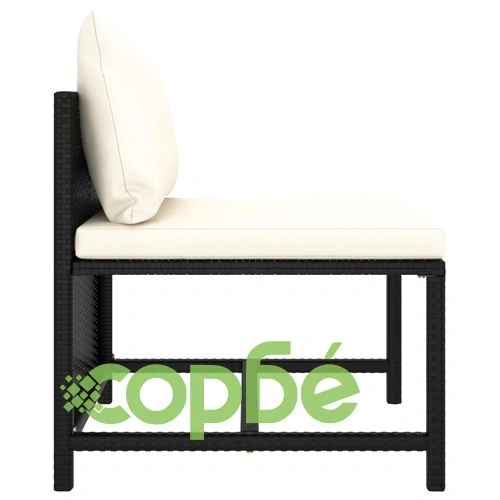 Модулен среден диван с възглавници, черен полиратан ➤ топ цена ➤ sorbe.bg