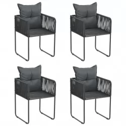 Външни столове с възглавнички, 4 бр, полиратан, черни