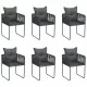 Външни столове с възглавнички, 6 бр, полиратан, черни