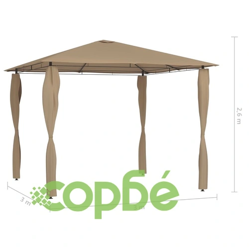 Шатра с покривала на стълбовете, 3x3x2,6 м, таупе, 160 г/м² ➤ топ цена ➤ sorbe.bg