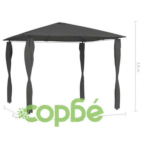 Шатра с покривала на стълбовете, 3x3x2,6 м, антрацит, 160 г/м² ➤ топ цена ➤ sorbe.bg
