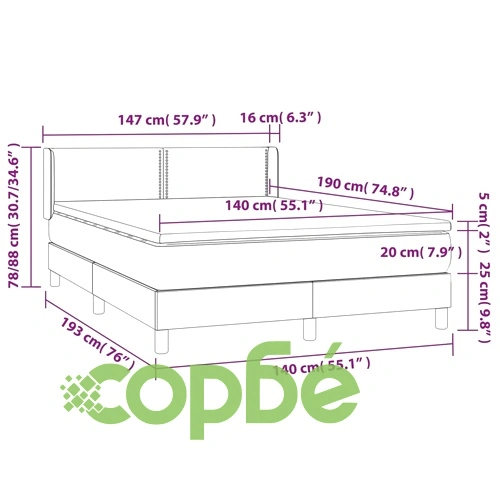 Боксспринг легло с матрак, тъмнокафяво, 140x190 см, плат ➤ топ цена ➤ sorbe.bg