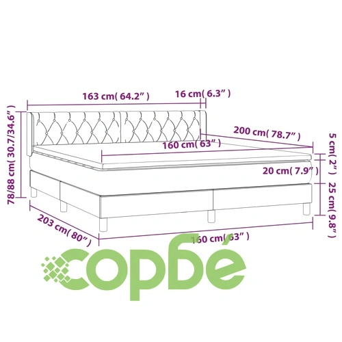 Боксспринг легло с матрак, тъмнокафяво, 160x200 см, плат ➤ топ цена ➤ sorbe.bg
