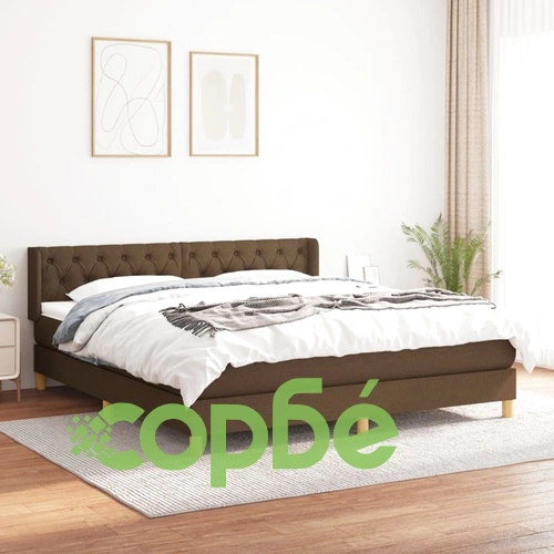 Боксспринг легло с матрак, тъмнокафяво, 160x200 см, плат ➤ топ цена ➤ sorbe.bg