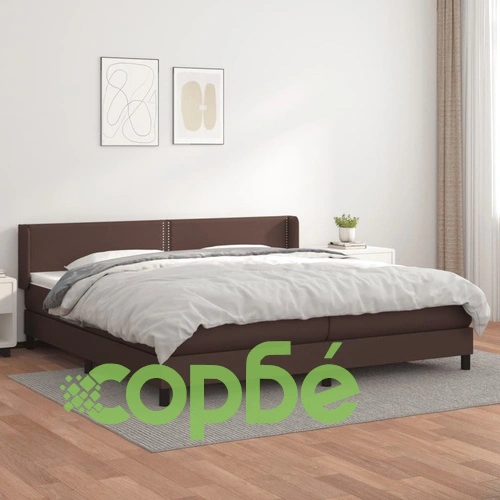 Боксспринг легло с матрак, кафяво, 200x200 см, изкуствена кожа ➤ топ цена ➤ sorbe.bg