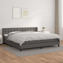 Боксспринг легло с матрак, сиво, 200x200 см, изкуствена кожа