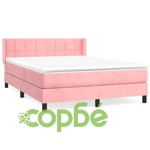 Боксспринг легло с матрак, розово, 140x200 см, кадифе ➤ топ цена ➤ sorbe.bg