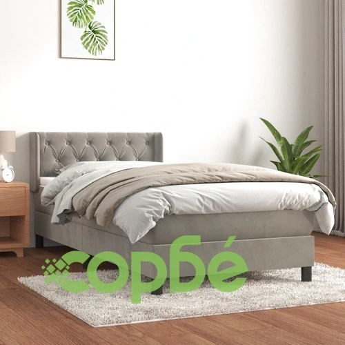 Боксспринг легло с матрак, светлосиво, 80x200 см, кадифе ➤ топ цена ➤ sorbe.bg