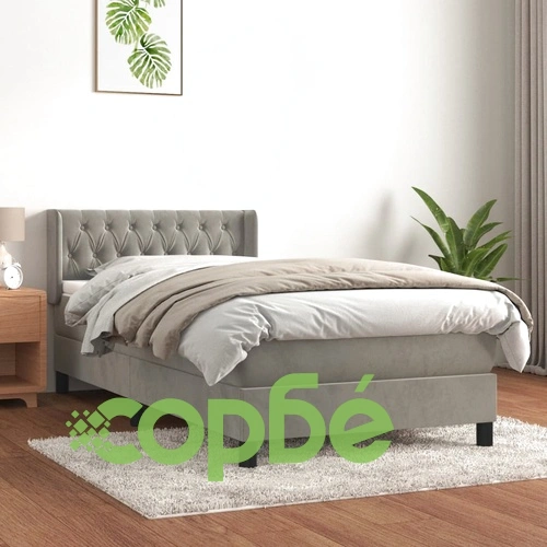 Боксспринг легло с матрак, светлосиво, 90x200 см, кадифе ➤ топ цена ➤ sorbe.bg