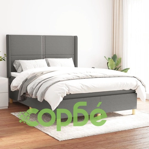 Боксспринг легло с матрак, тъмносиво, 140x200 см, плат ➤ топ цена ➤ sorbe.bg