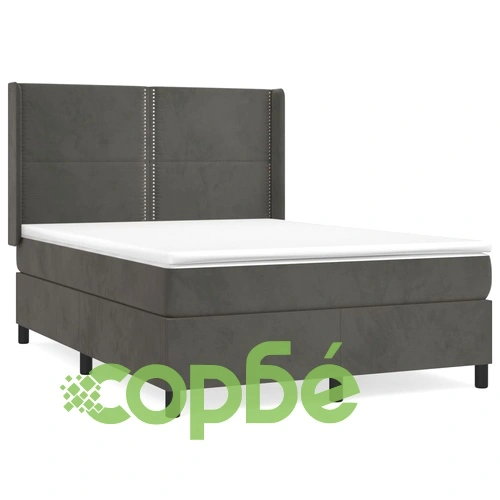 Боксспринг легло с матрак, тъмносиво, 140x190 см, кадифе ➤ топ цена ➤ sorbe.bg