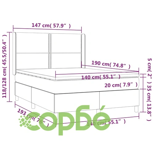 Боксспринг легло с матрак, тъмносиво, 140x190 см, кадифе ➤ топ цена ➤ sorbe.bg