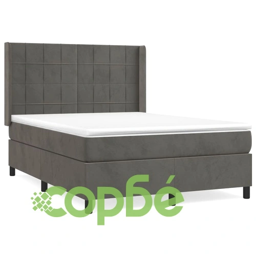 Боксспринг легло с матрак, тъмносиво, 140x190 см, кадифе ➤ топ цена ➤ sorbe.bg