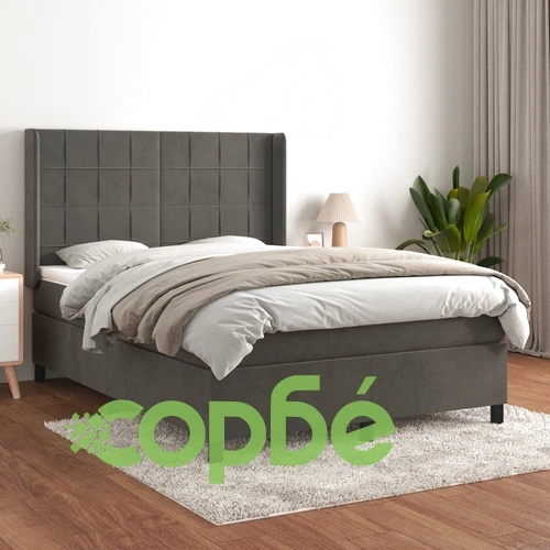 Боксспринг легло с матрак, тъмносиво, 140x190 см, кадифе ➤ топ цена ➤ sorbe.bg