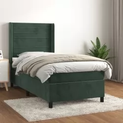 Боксспринг легло с матрак, тъмнозелено, 80x200 см, кадифе