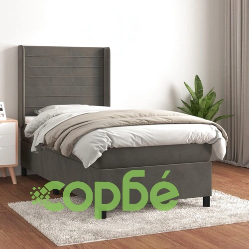 Боксспринг легло с матрак, тъмносив, 90x190 см, кадифе ➤ топ цена ➤ sorbe.bg