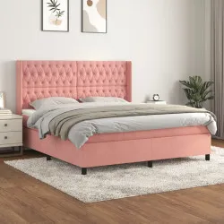 Боксспринг легло с матрак, розово, 180x200 см, кадифе