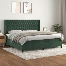 Боксспринг легло с матрак, тъмнозелено, 200x200 см, кадифе
