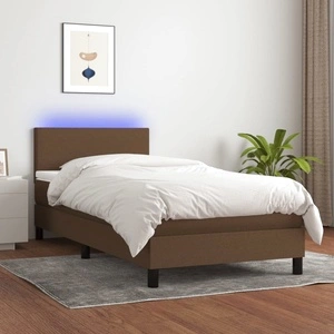 Боксспринг легло с матрак и LED, тъмнокафяво, 80x200 см, плат
