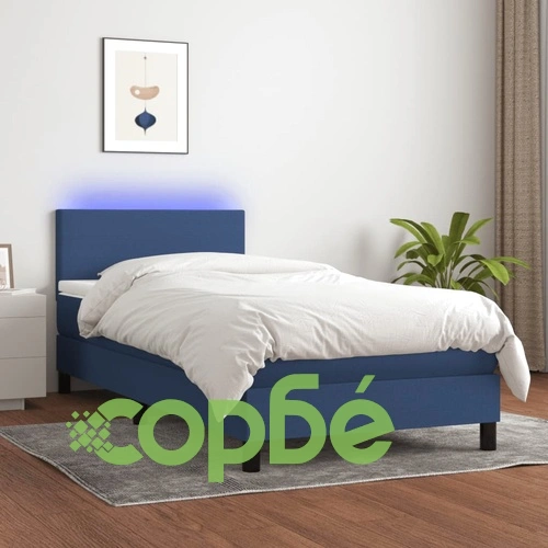 Боксспринг легло с матрак и LED, синьо, 80x200 см, плат ➤ топ цена ➤ sorbe.bg