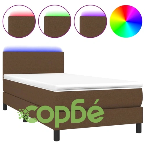 Боксспринг легло с матрак и LED, тъмнокафява, 90x190 см, плат ➤ топ цена ➤ sorbe.bg