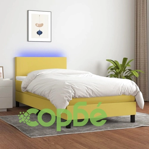 Боксспринг легло с матрак и LED, зелена, 90x190 см, плат ➤ топ цена ➤ sorbe.bg