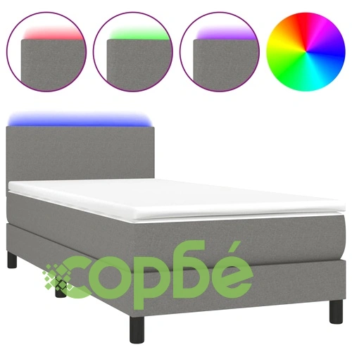Боксспринг легло с матрак и LED, тъмносива, 90x200 см, плат ➤ топ цена ➤ sorbe.bg