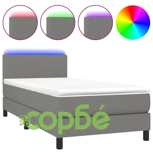 Боксспринг легло с матрак и LED, тъмносиво, 100x200 см, плат ➤ топ цена ➤ sorbe.bg