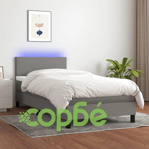 Боксспринг легло с матрак и LED, тъмносиво, 100x200 см, плат ➤ топ цена ➤ sorbe.bg