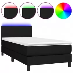 Боксспринг легло с матрак и LED, черно, 100x200 см, плат 