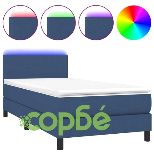 Боксспринг легло с матрак и LED, синьо, 100x200 см, плат ➤ топ цена ➤ sorbe.bg