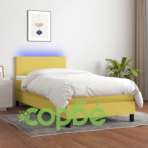Боксспринг легло с матрак и LED, зелено, 100x200 см, плат ➤ топ цена ➤ sorbe.bg