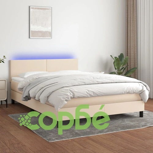 Боксспринг легло с матрак и LED, кремаво, 140x190 см, плат ➤ топ цена ➤ sorbe.bg