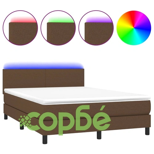 Боксспринг легло с матрак и LED, тъмнокафяво, 140x200 см, плат ➤ топ цена ➤ sorbe.bg