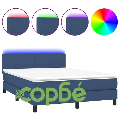 Боксспринг легло с матрак и LED, синьо, 140x200 см, плат ➤ топ цена ➤ sorbe.bg