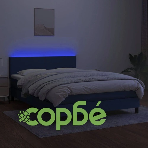 Боксспринг легло с матрак и LED, синьо, 140x200 см, плат ➤ топ цена ➤ sorbe.bg