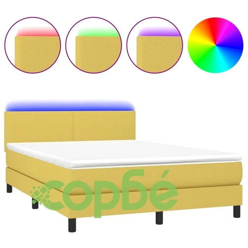 Боксспринг легло с матрак и LED, зелено, 140x200 см, плат ➤ топ цена ➤ sorbe.bg