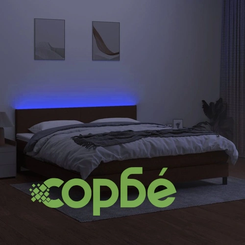 Боксспринг легло с матрак и LED, тъмнокафяво, 160x200 см, плат ➤ топ цена ➤ sorbe.bg